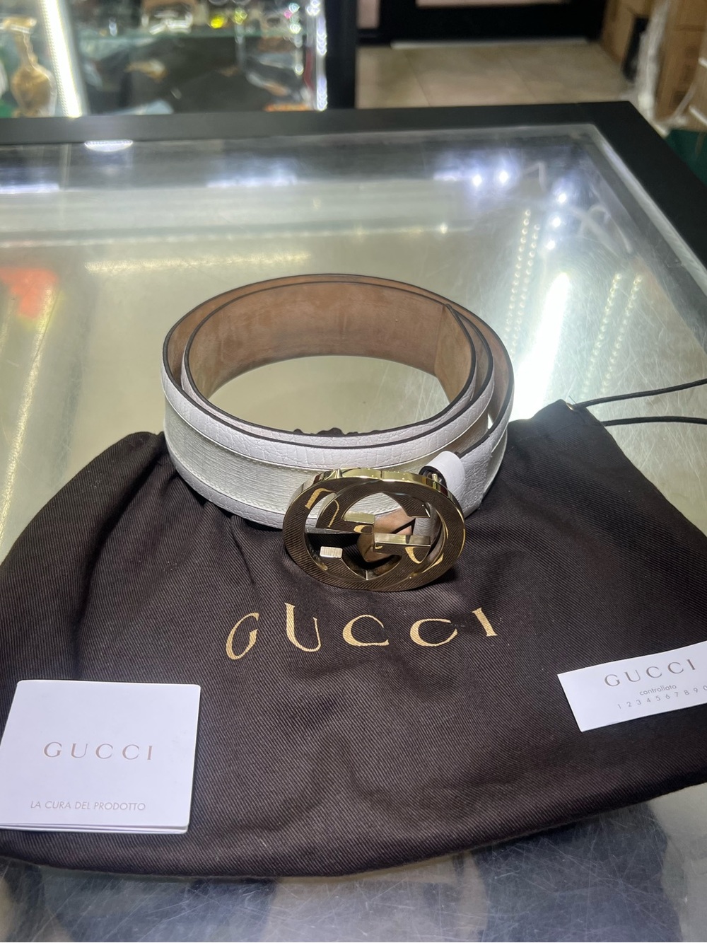 Gucci White Leather Interlocking G Belt